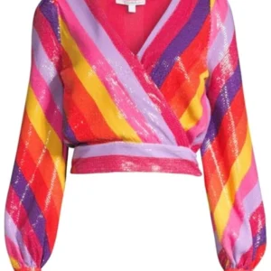 Olivia Rubin Kendall Rainbow Sequin V-Neck Top