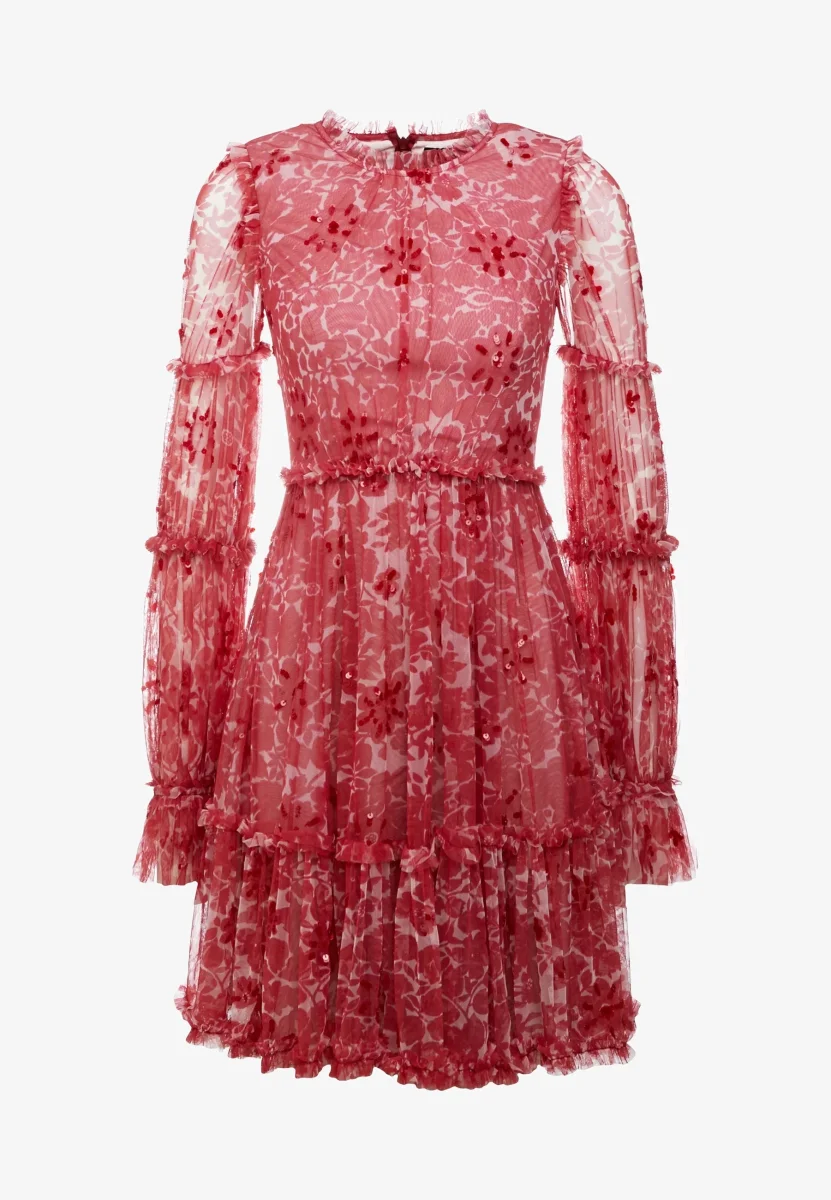 Needle & Thread Red Anya Cherry Flora Long Sleeve Dress