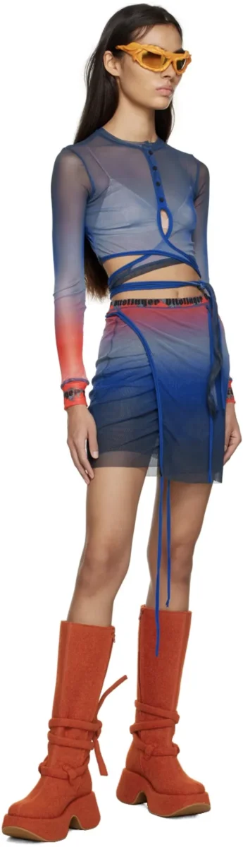 OTTOLINGER Blue Ombre Logo Waistband Mesh Wrap Mini Skirt - Imagen 5