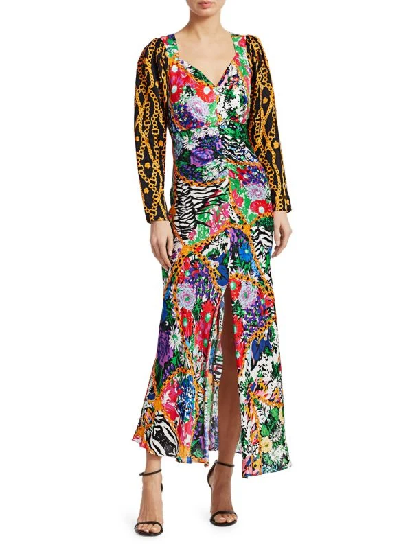 Rixo London Madonna Silk Floral Chain Mixed Satin Wrap Dress - Imagen 2