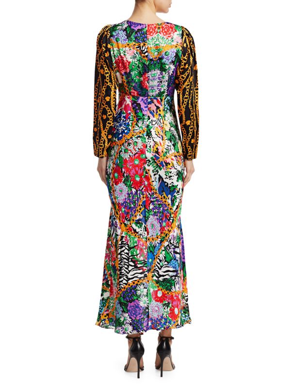 Rixo London Madonna Silk Floral Chain Mixed Satin Wrap Dress - Imagen 7