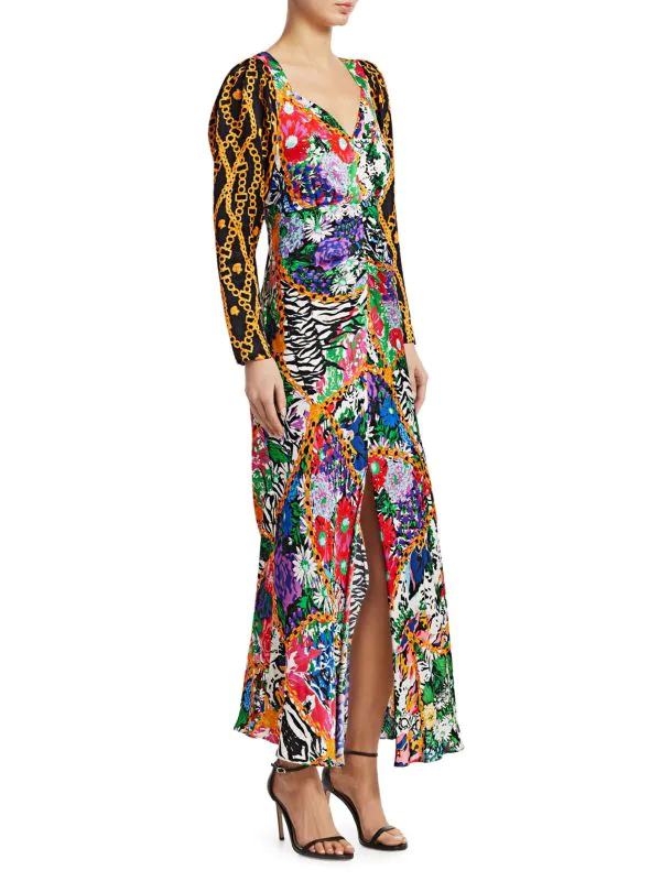 Rixo London Madonna Silk Floral Chain Mixed Satin Wrap Dress - Imagen 6