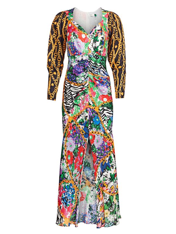 Rixo London Madonna Silk Floral Chain Mixed Satin Wrap Dress - Imagen 3