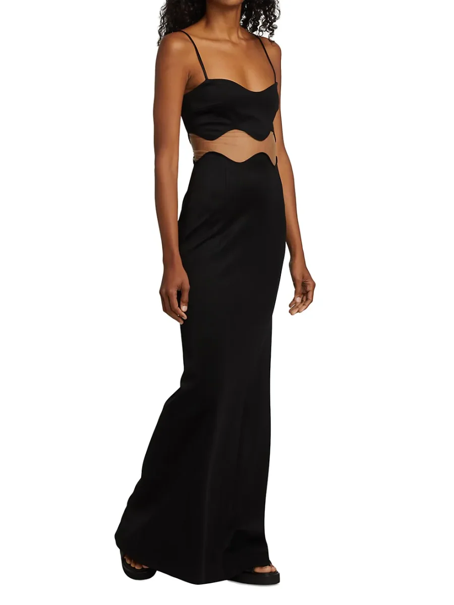 GALVAN LONDON Black Siren Mesh-Panel Maxi Dress - Imagen 3