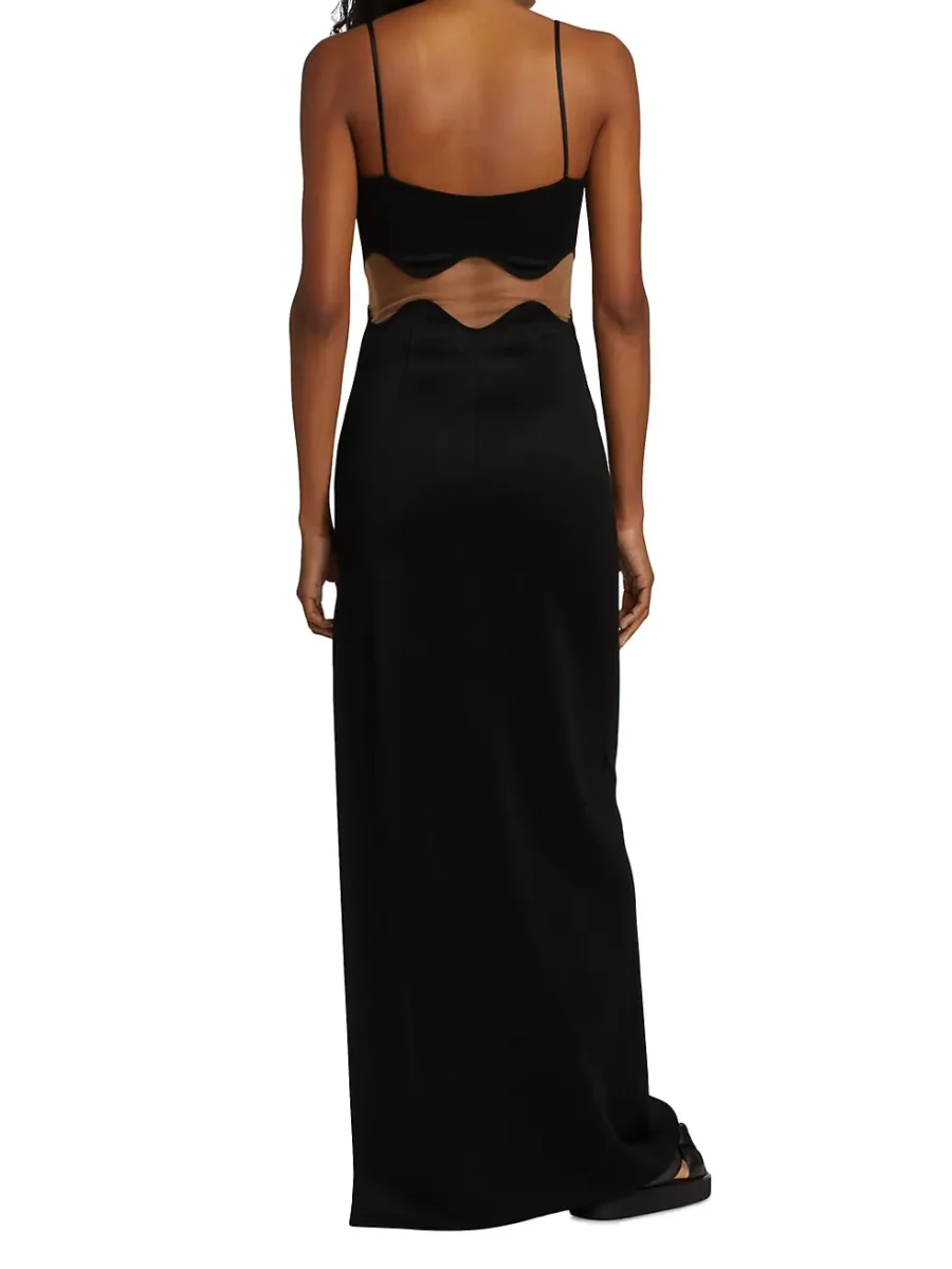 GALVAN LONDON Black Siren Mesh-Panel Maxi Dress - Imagen 6