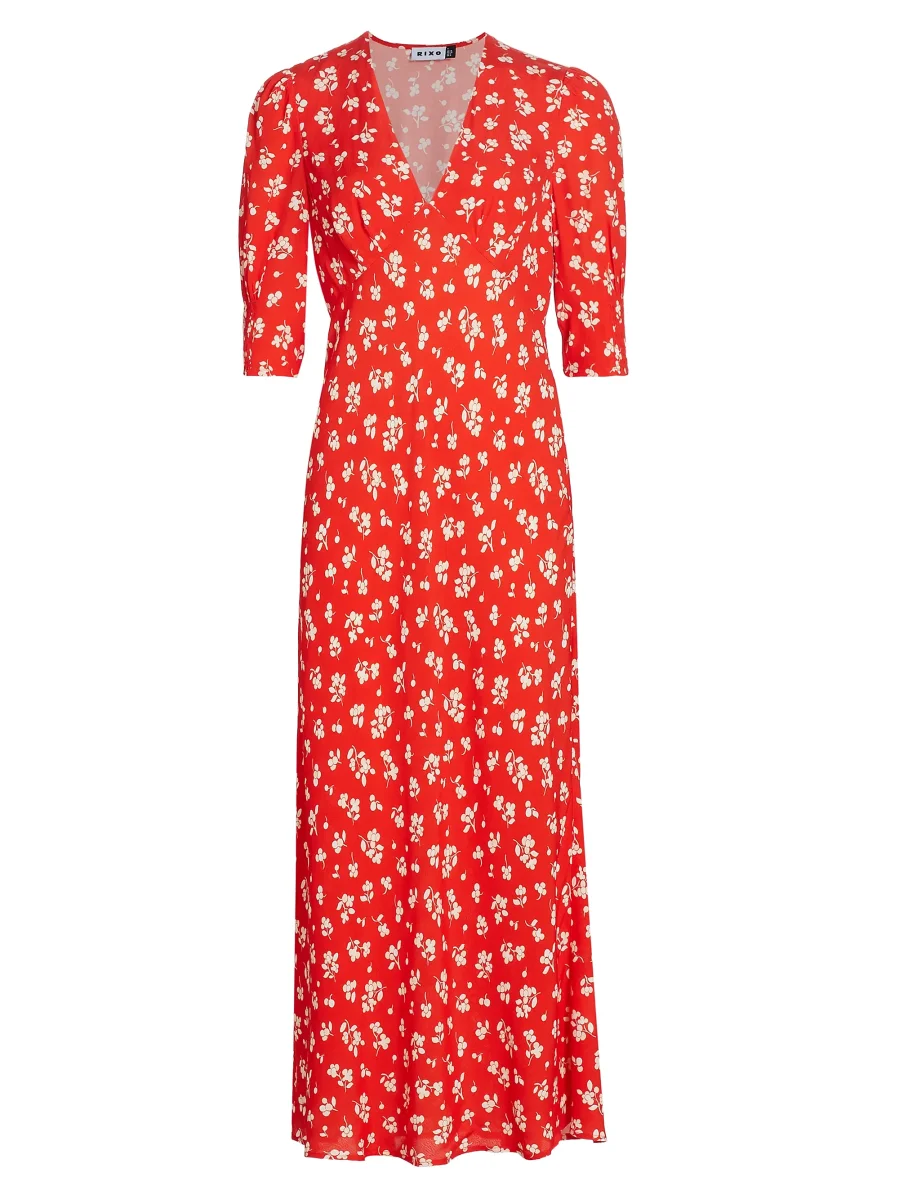 Rixo London Red Zadie Floral Crepe Midi Dress - Imagen 2