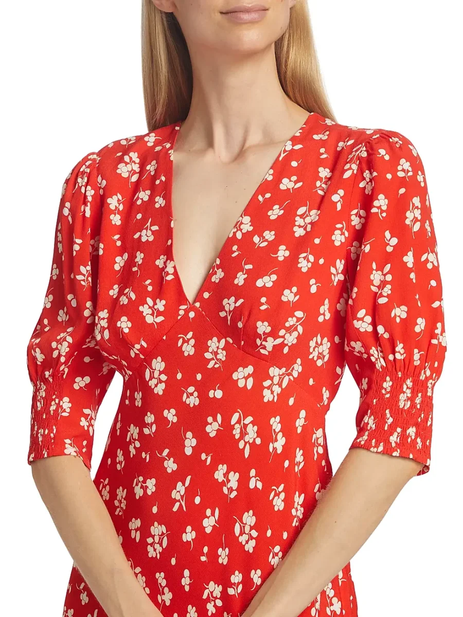 Rixo London Red Zadie Floral Crepe Midi Dress - Imagen 9