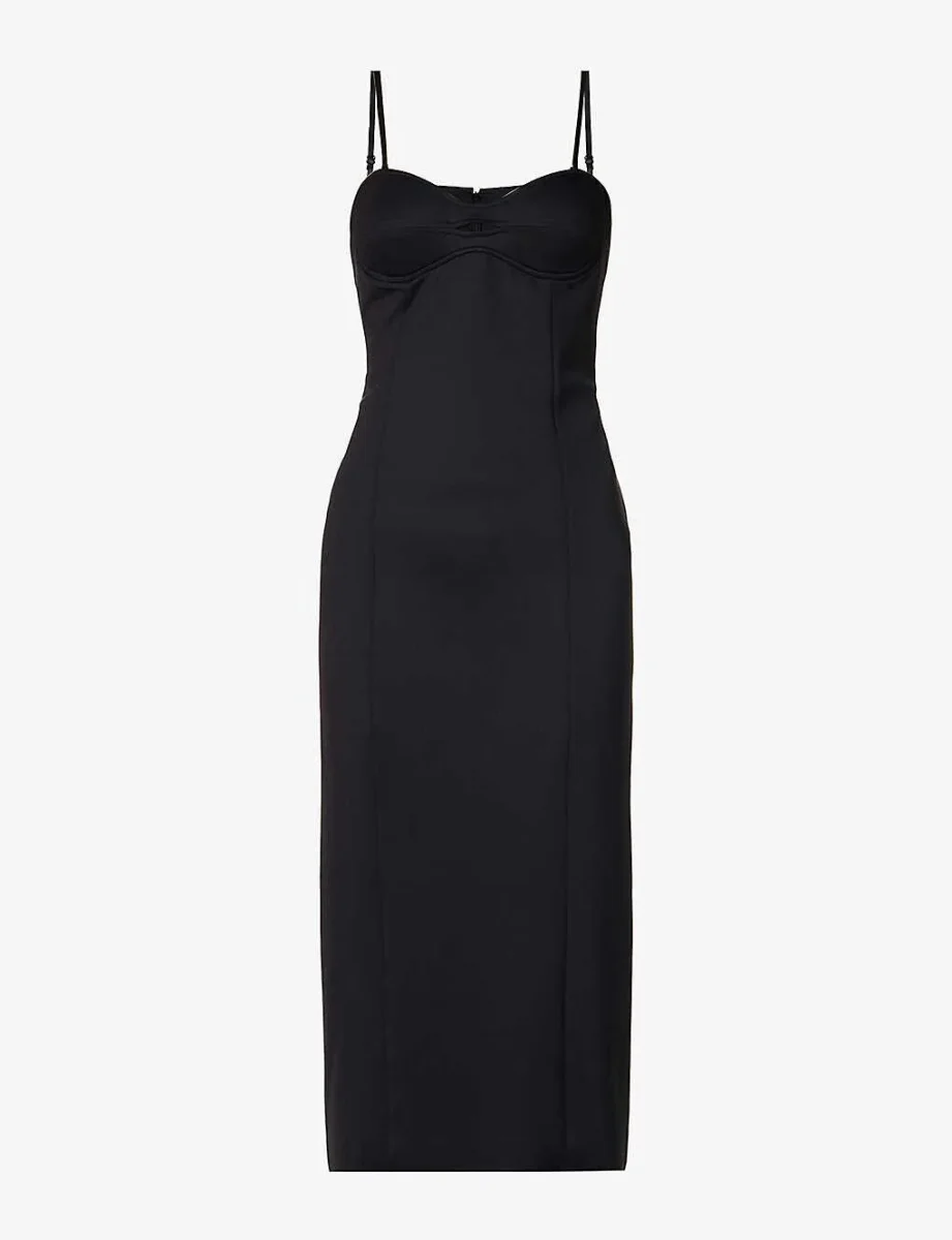 MOTHER OF ALL Sweetheart Neck Black Cut Out Bodycon Stretch Midi Dress