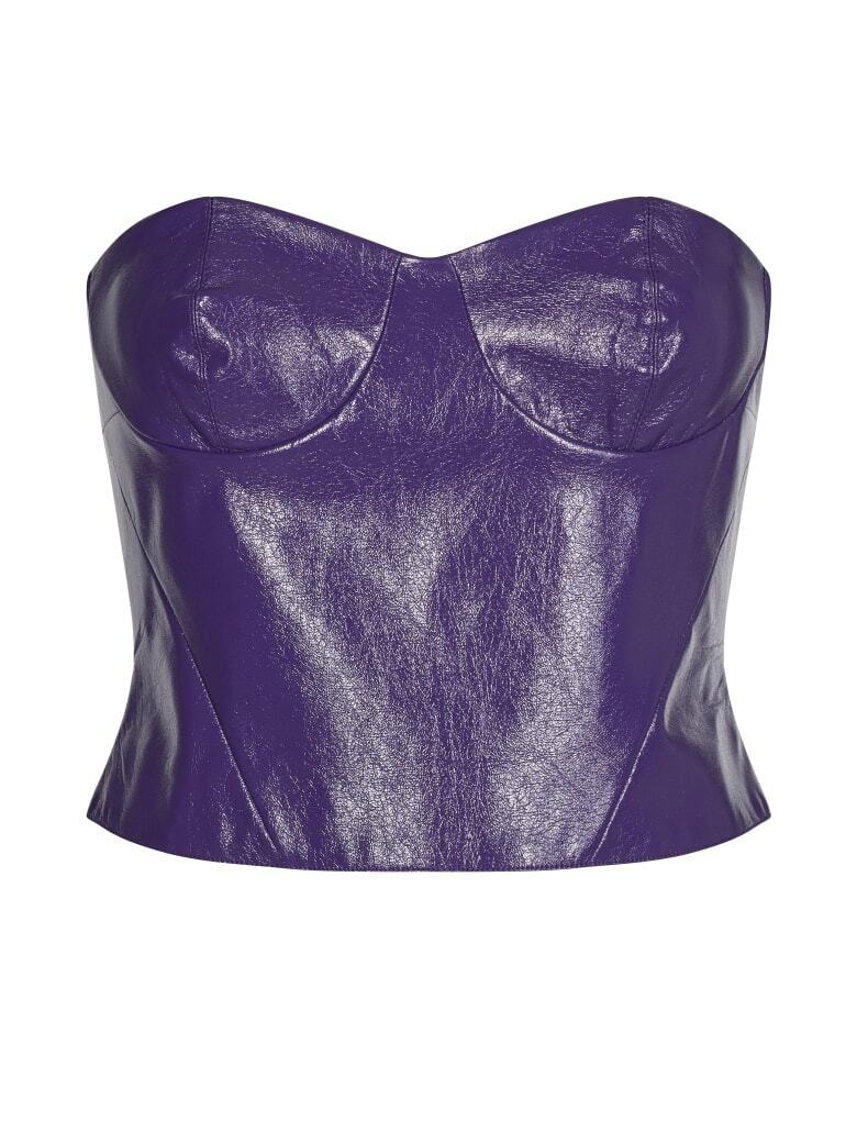 ROTATE Birger Christensen Vegan Leather Purple Nina Corset Top - Imagen 2