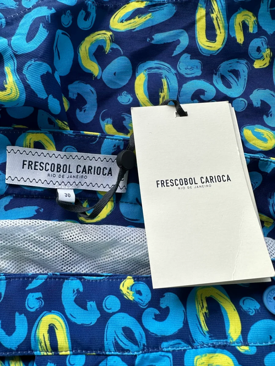 Frescobal Carioca Tailored Long Swim Shorts Trunks In Navy & Lemon - Imagen 5
