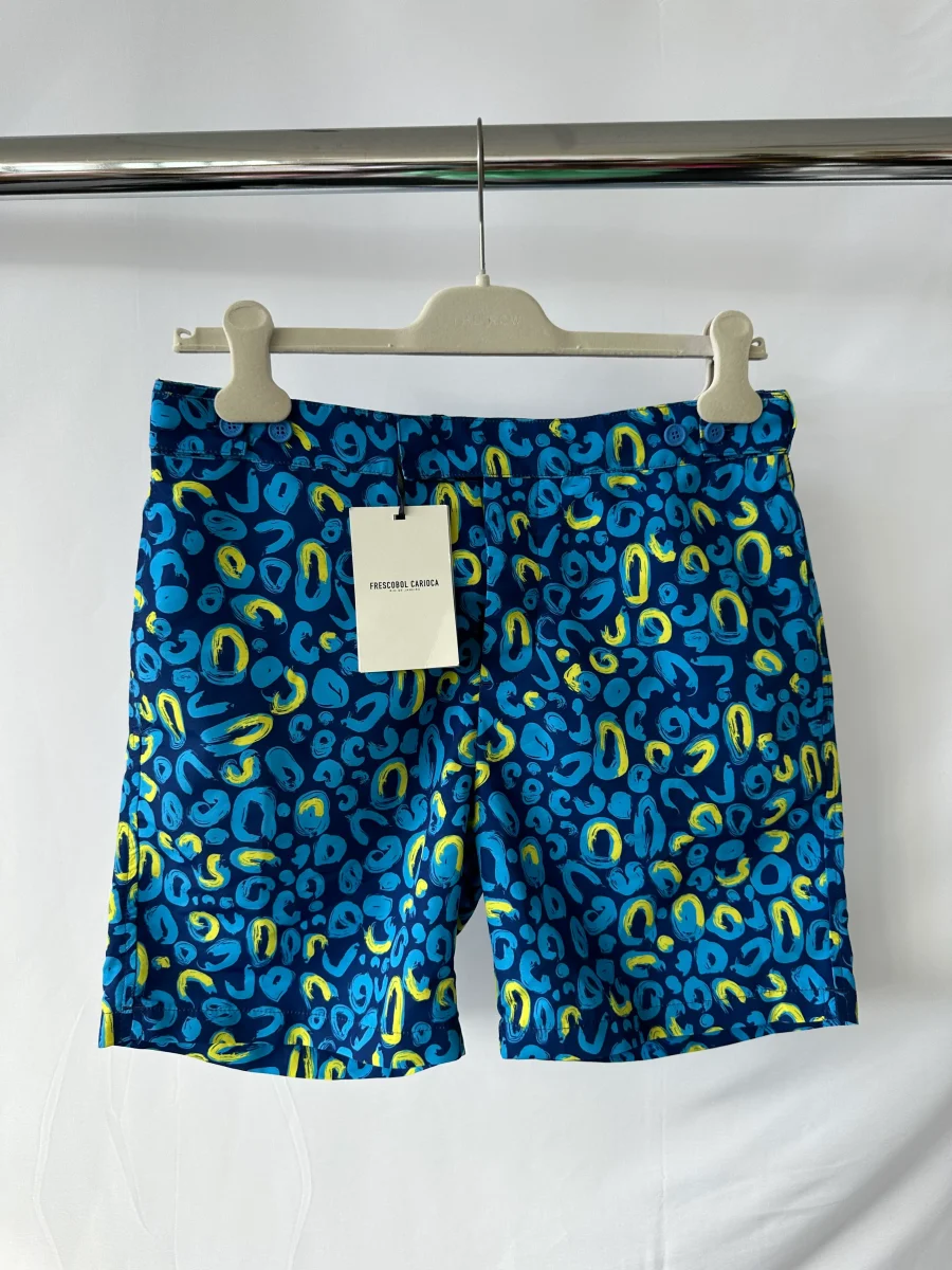 Frescobal Carioca Tailored Long Swim Shorts Trunks In Navy & Lemon - Imagen 3