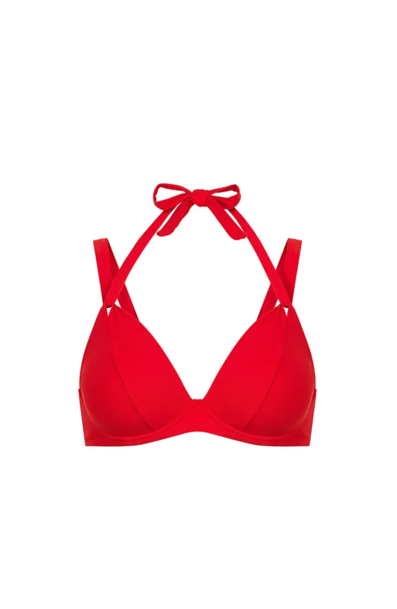 Pain De Sucre Red Double Strap Bra Cup Bikini Top in Iquito