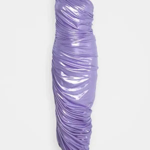 NORMA KAMALI Diana Ruched Stretch Woven Shiny Maxi Gown Dress