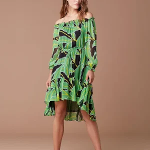 Diane Von Furstenberg DVF Camila Silk Chiffon Palm Print Dress