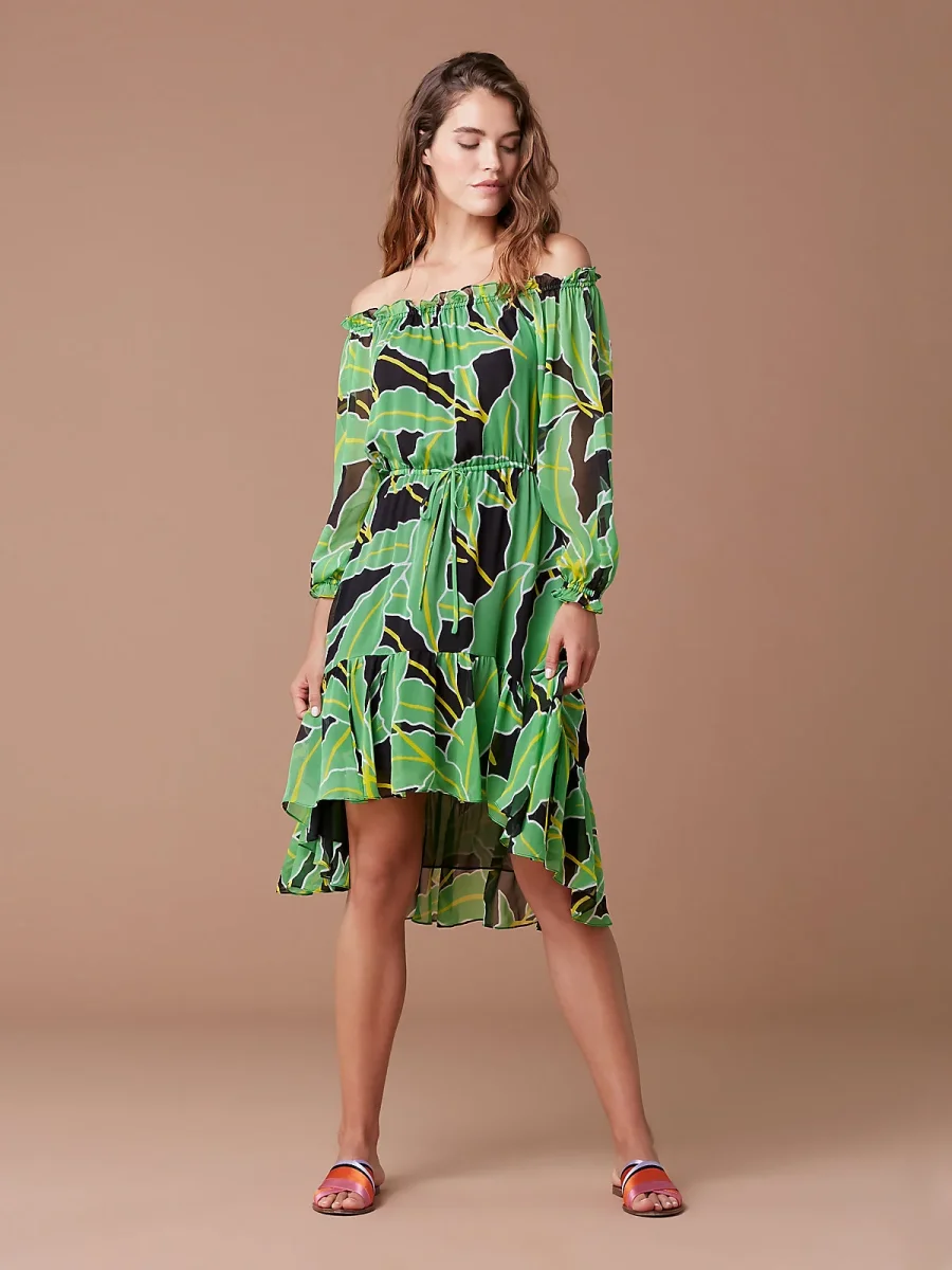 Diane Von Furstenberg DVF Camila Silk Chiffon Palm Print Dress