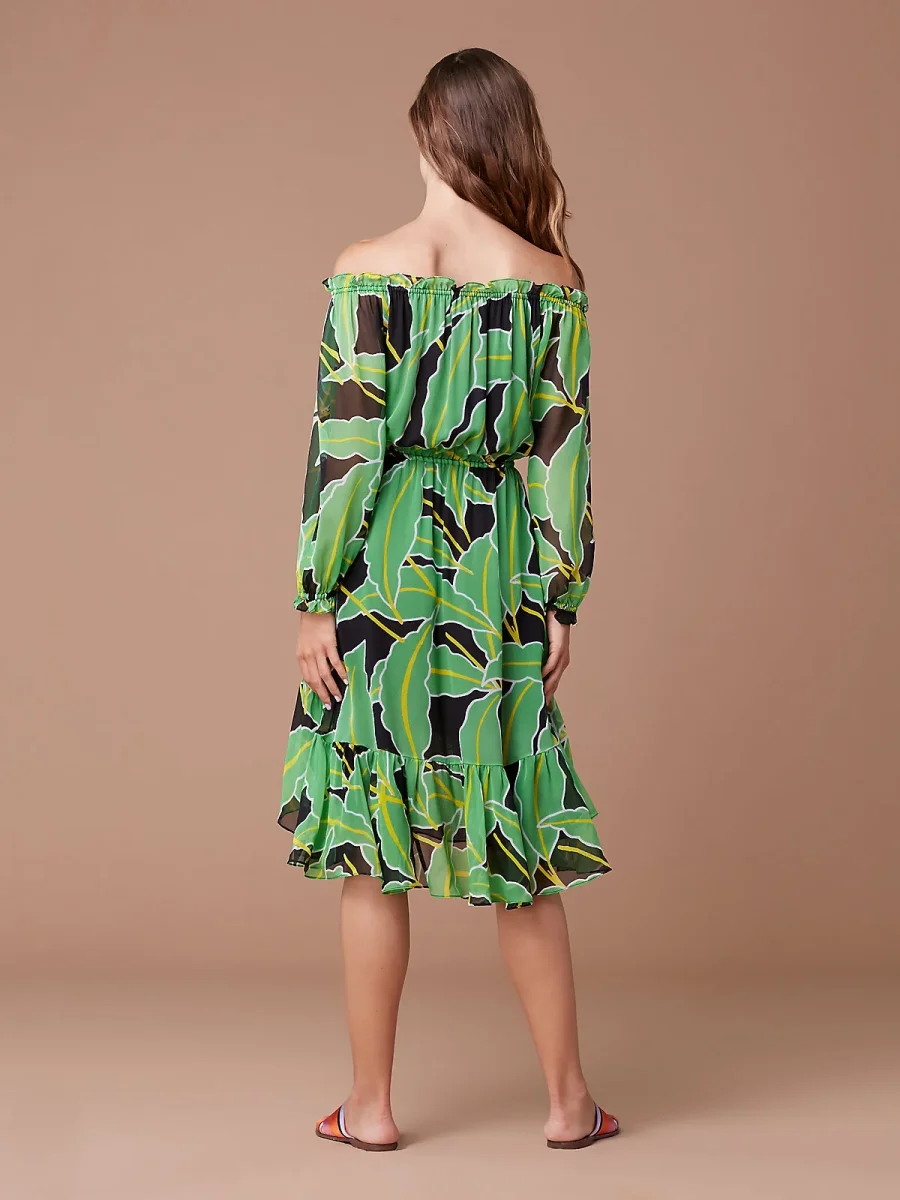 Diane Von Furstenberg DVF Camila Silk Chiffon Palm Print Dress - Imagen 4