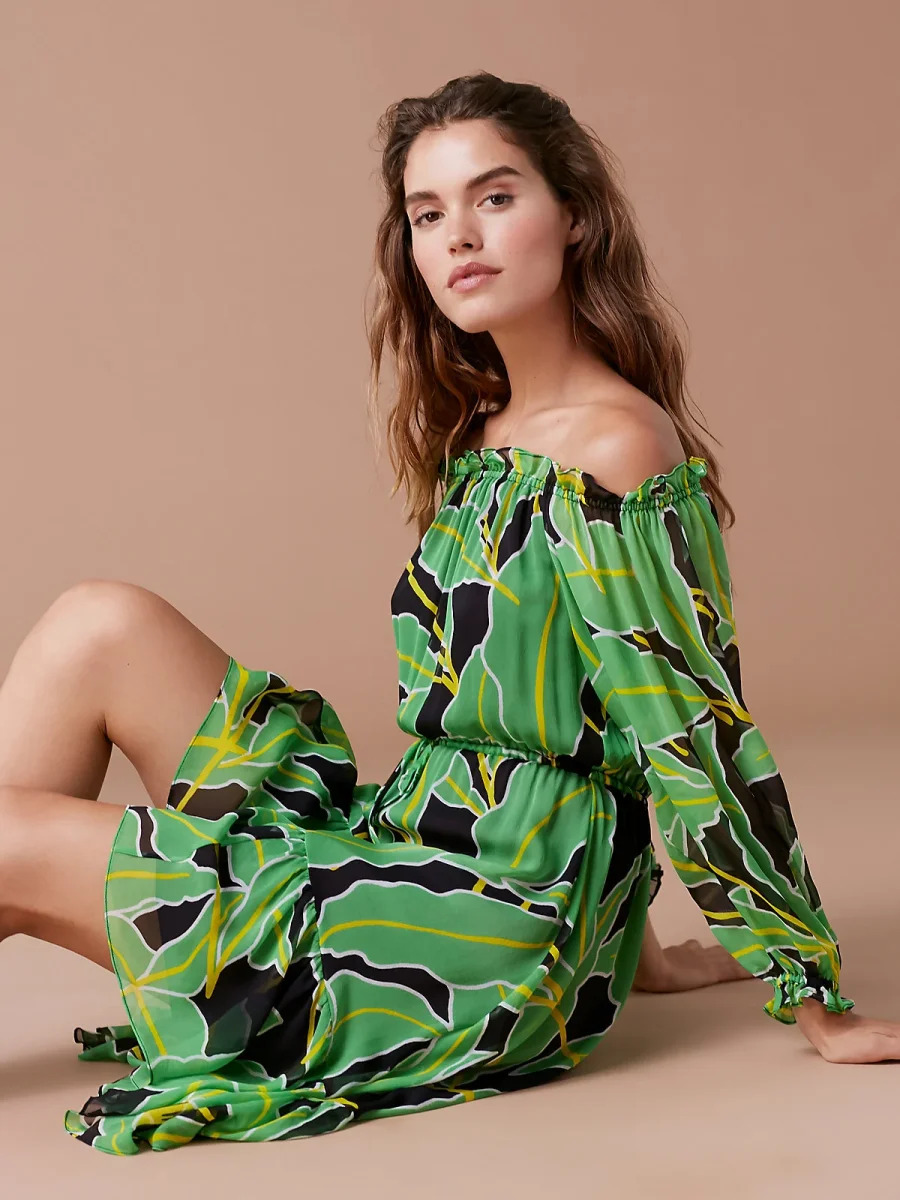 Diane Von Furstenberg DVF Camila Silk Chiffon Palm Print Dress - Imagen 3