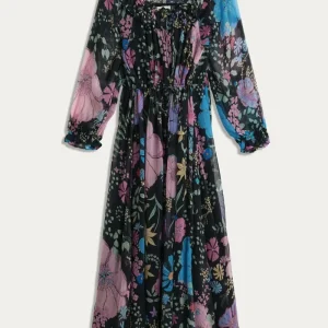 Rixo Bhatia Floral Black Off Shoulder Maxi Dress