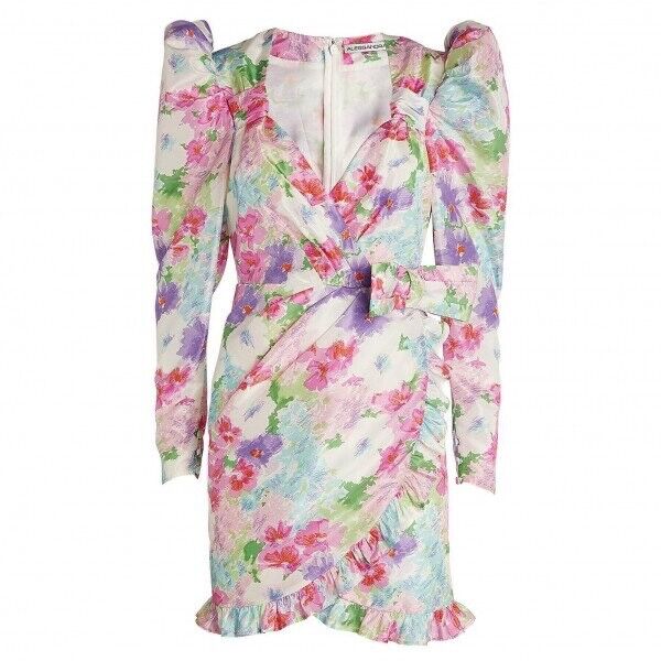 Alessandra Rich Floral Print Taffeta Bow Front Ruffle Detail Mini Dress - Imagen 2