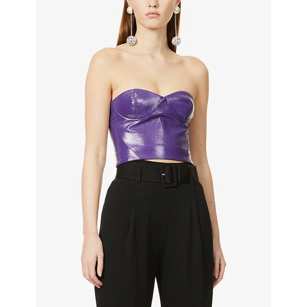 ROTATE Birger Christensen Vegan Leather Purple Nina Corset Top - Imagen 9