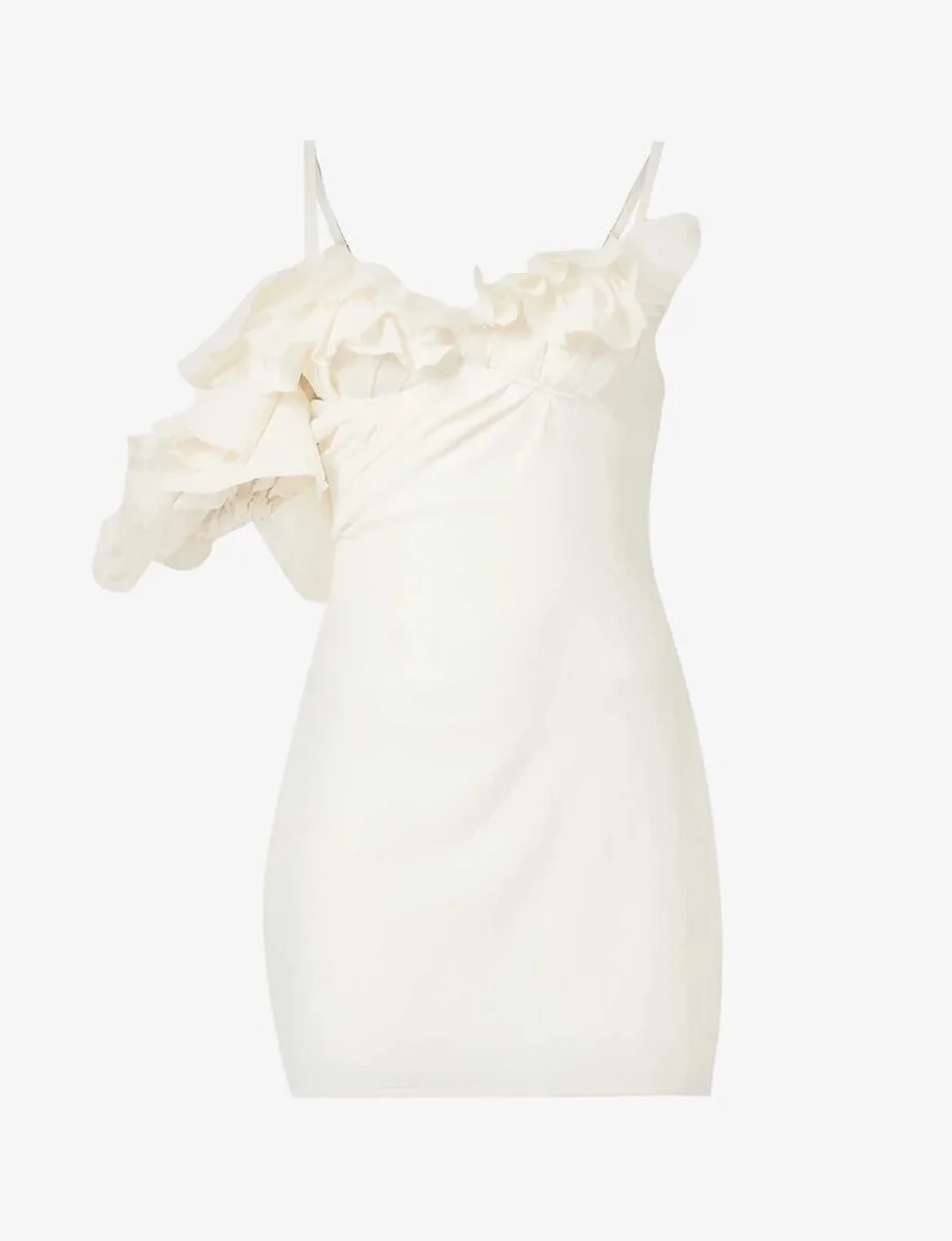 JACQUEMUS La Duna Ruffled Trim Mini White Dress - Imagen 3