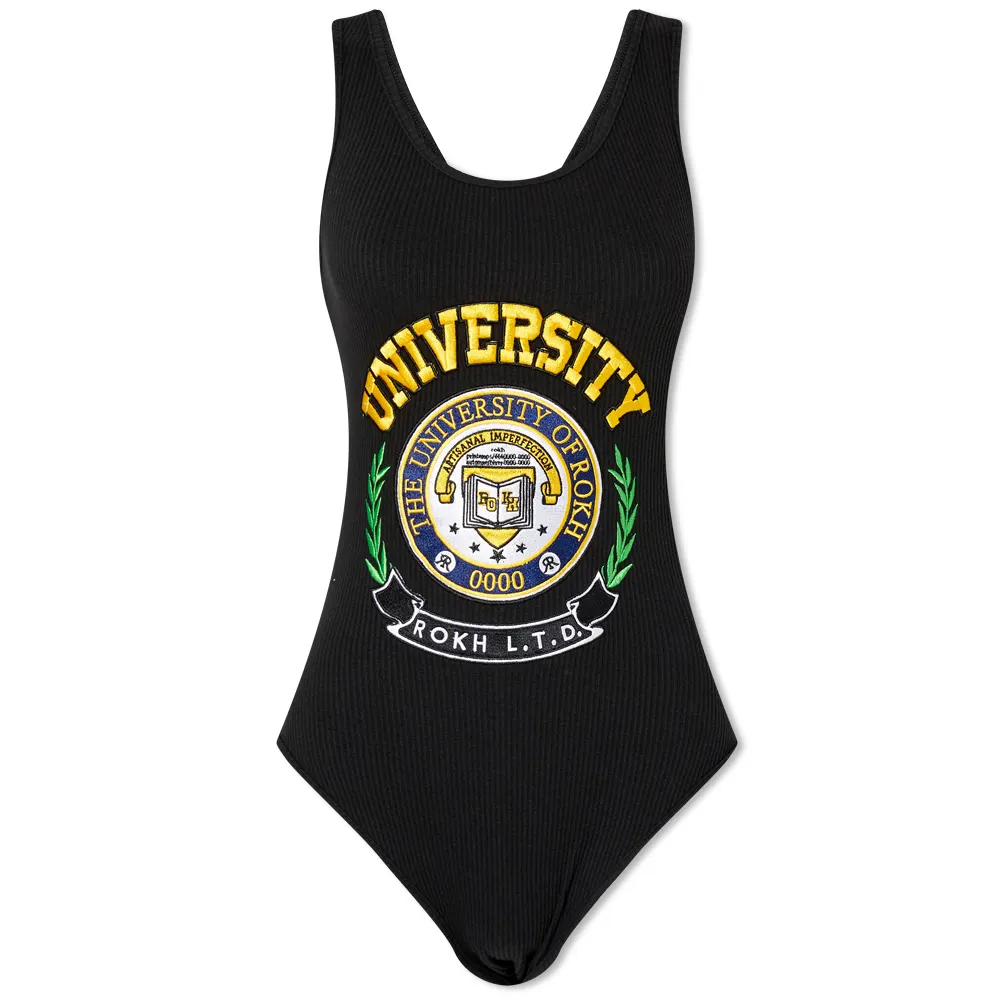 ROKH University Brand-Embroidered Stretch-Cotton Bodysuit