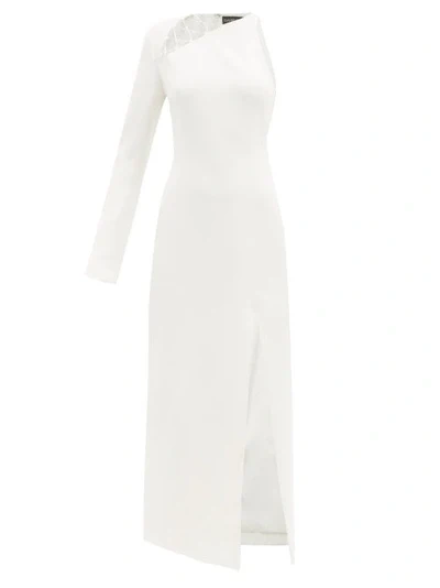 DAVID KOMA White Lace-Up Detail Crepe One Shoulder Midi Dress - Imagen 7