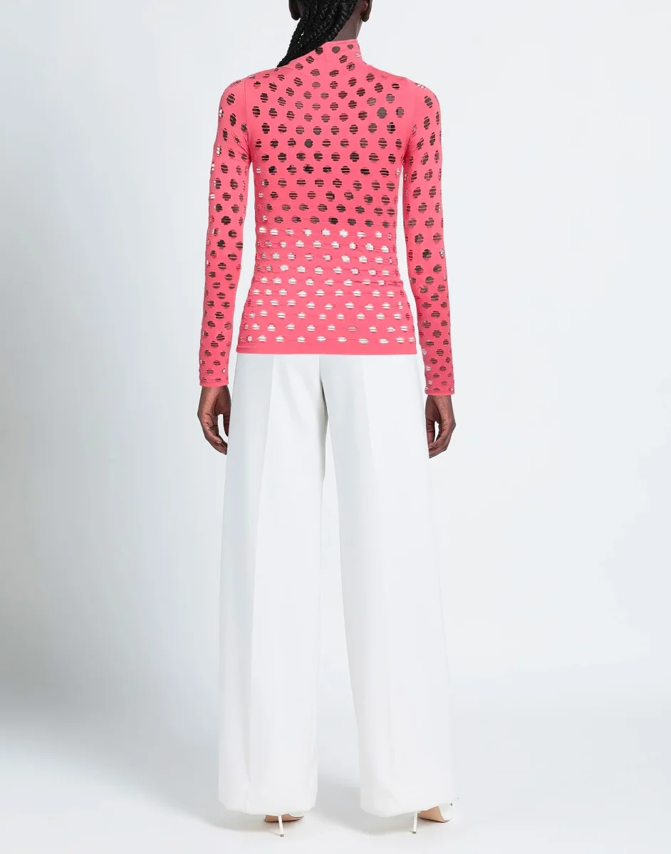 MAISIE WILEN Pink Perforated Turtleneck Long Sleeve Top - Imagen 4