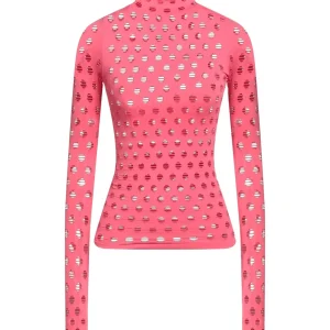 MAISIE WILEN Pink Perforated Turtleneck Long Sleeve Top