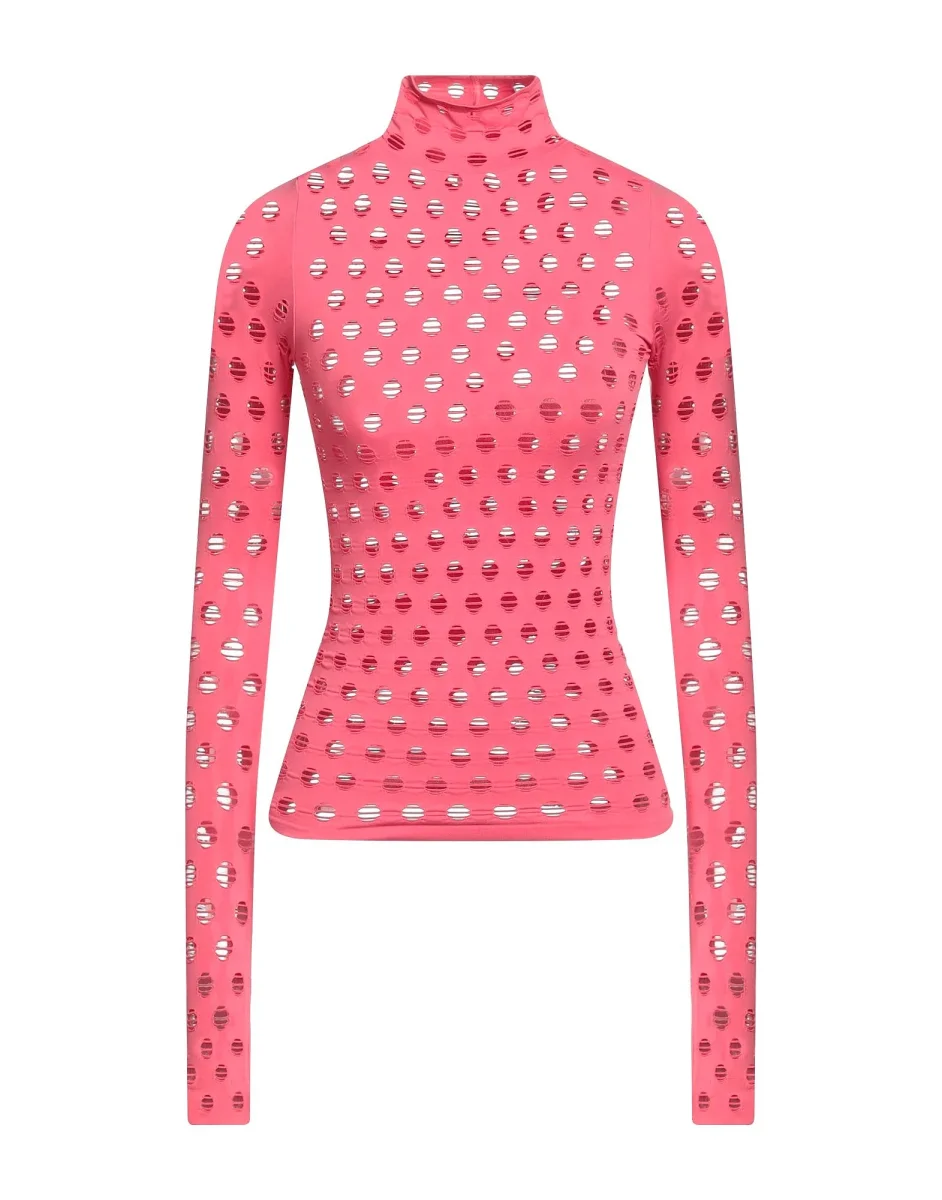 MAISIE WILEN Pink Perforated Turtleneck Long Sleeve Top - Imagen 2