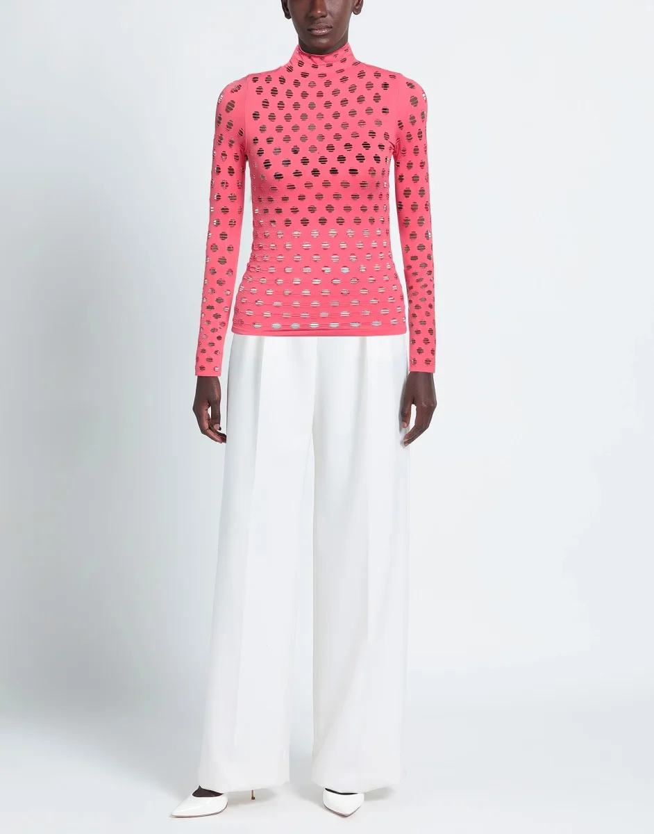 MAISIE WILEN Pink Perforated Turtleneck Long Sleeve Top - Imagen 3