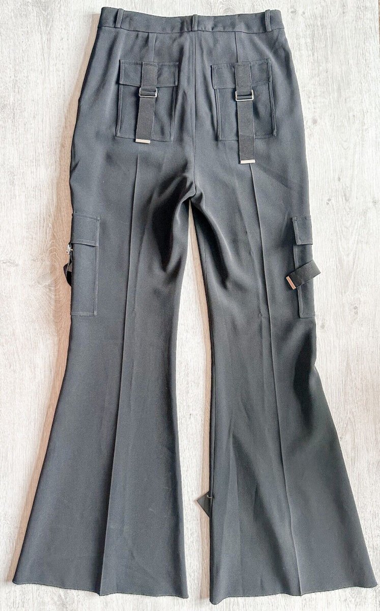 DAVID KOMA Black Cargo Pocket Detail Flared Utility Style Trousers - Imagen 5