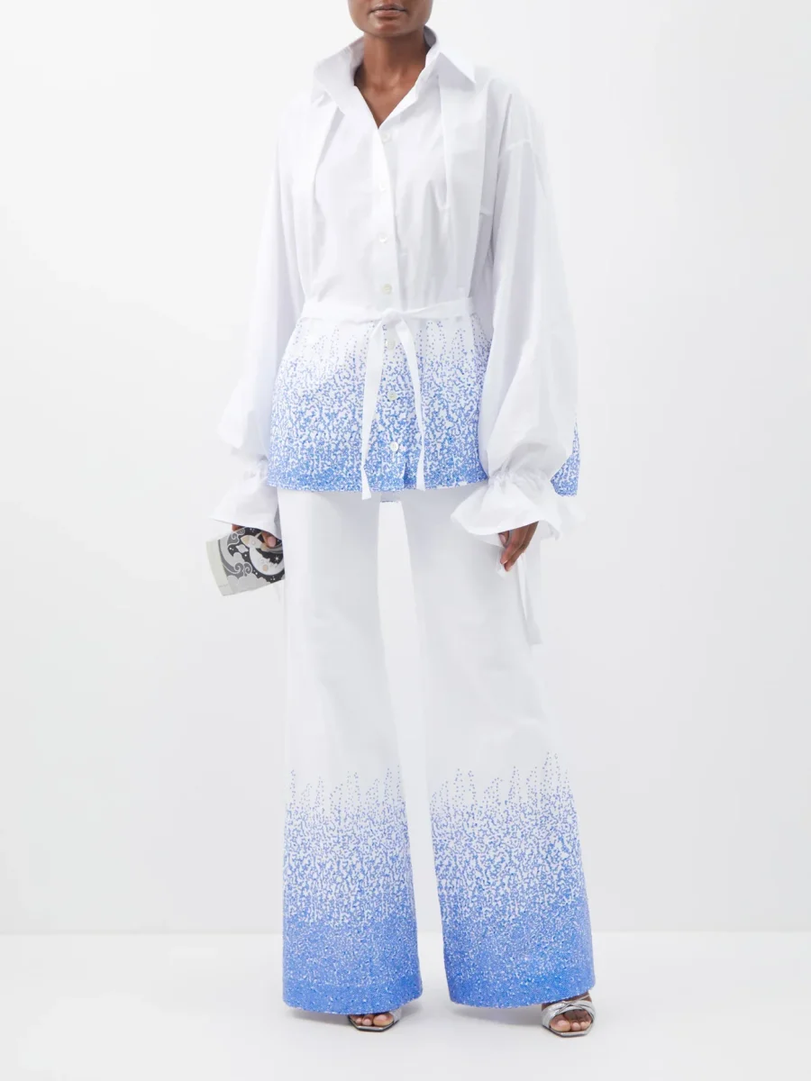 HALPERN Sequinned Cotton Lawn Stovepipe Trousers - Imagen 6