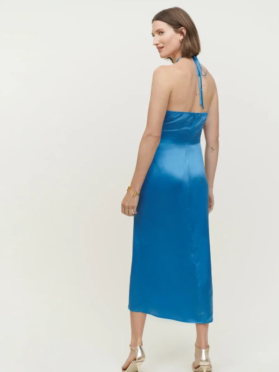 Reformation Antoni Keyhole Silk-Satin Midi Dress in Grotto Blue - Imagen 6