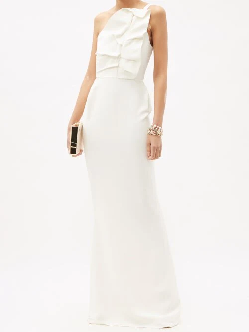 Roland Mouret White Warrington One Shoulder Ruffle Petal Column Gown