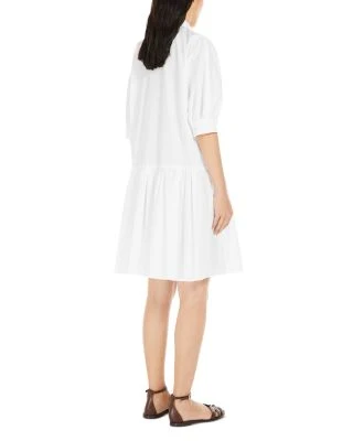 Max Mara White Caronte Cotton Poplin Pleat Hem Shirt Dress - Imagen 5