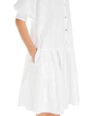Max Mara White Caronte Cotton Poplin Pleat Hem Shirt Dress - Imagen 6
