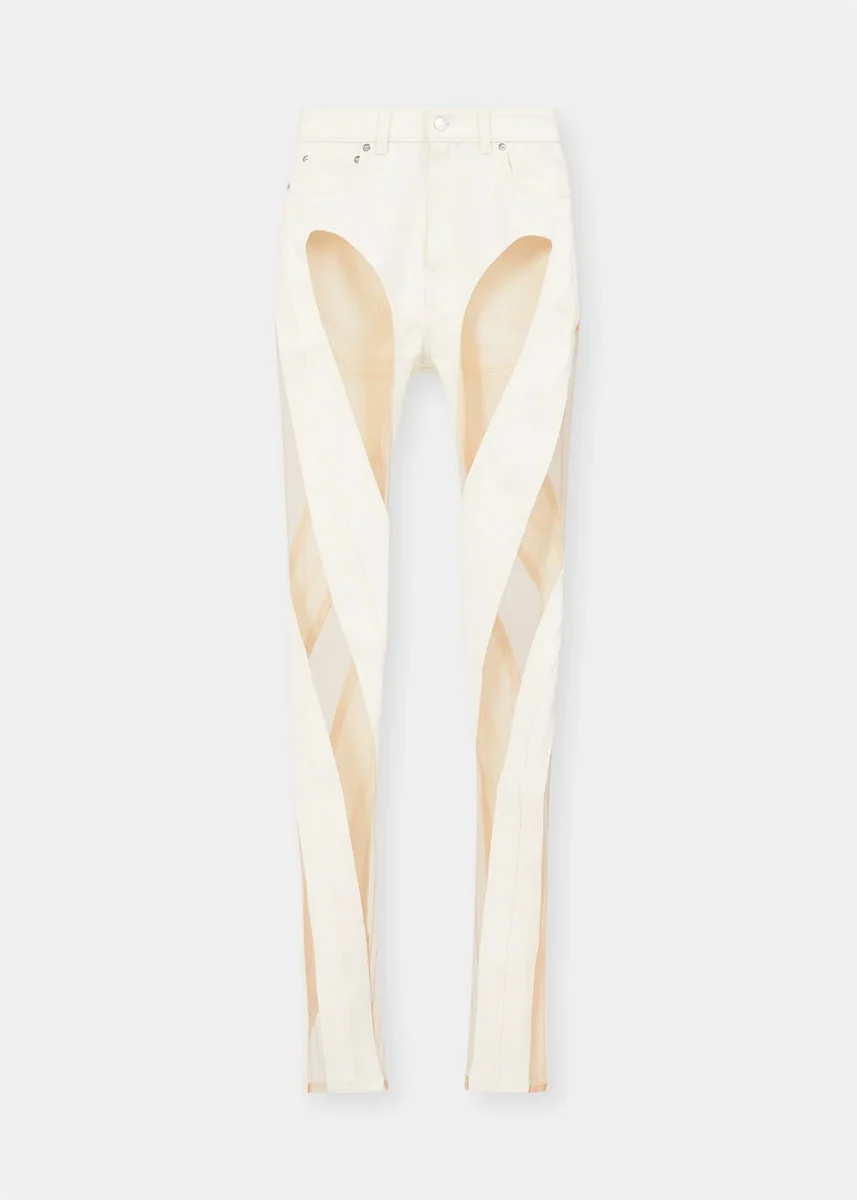 MUGLER Sheer-Panel Spiral White Jeans - Imagen 2