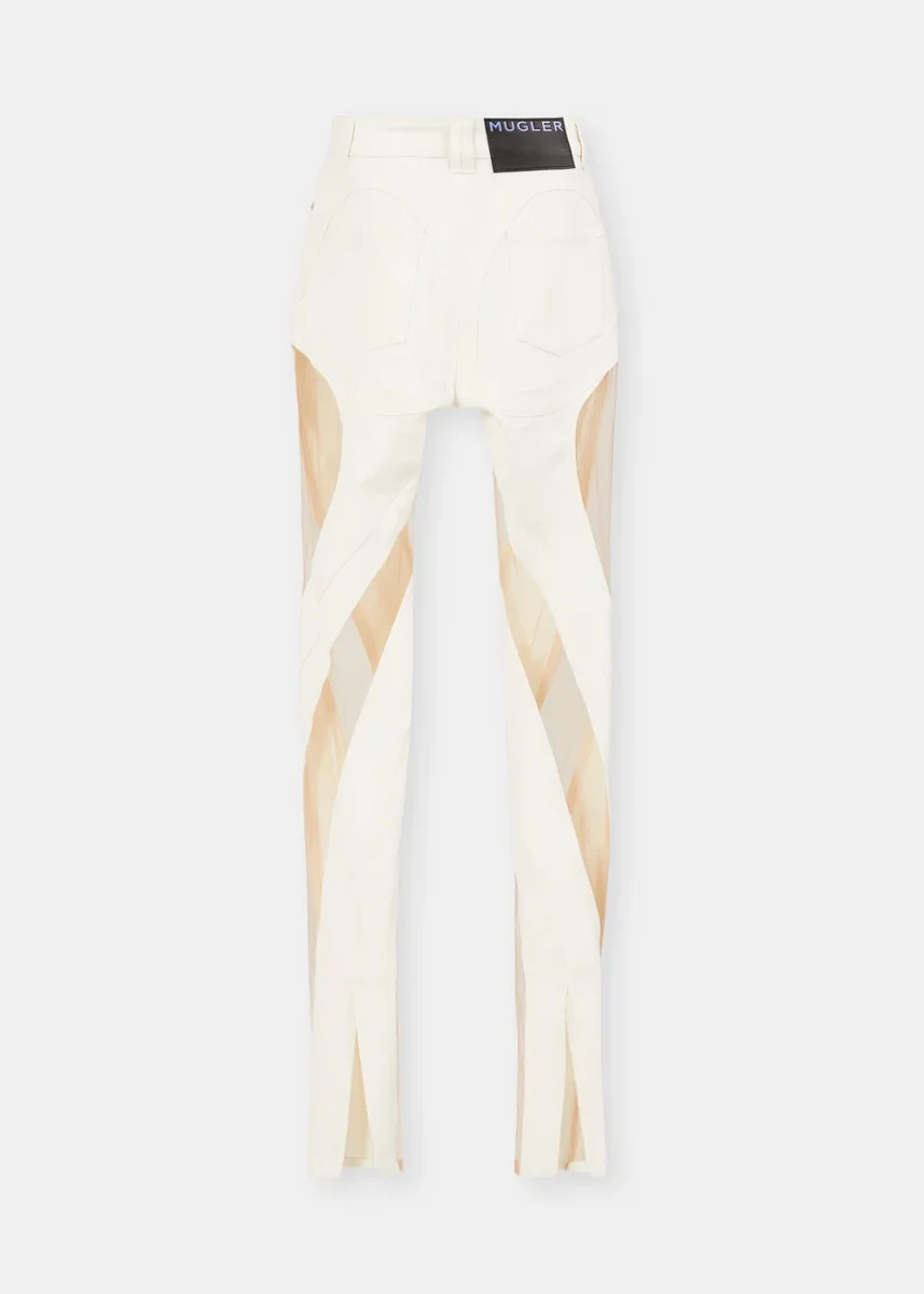 MUGLER Sheer-Panel Spiral White Jeans - Imagen 6