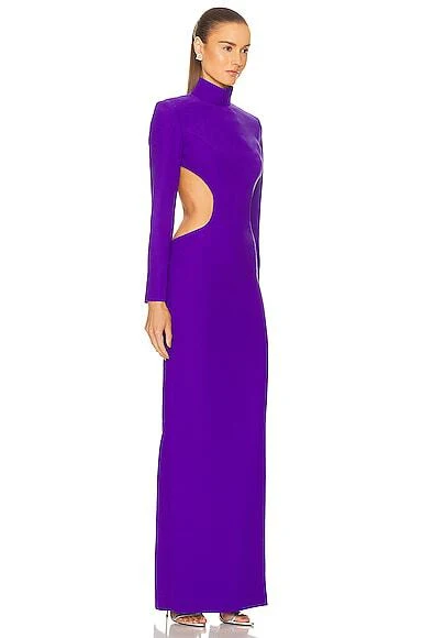 MONOT Cut Out Sides Backless High Neck Slit Leg Purple Crêpe Gown - Imagen 3