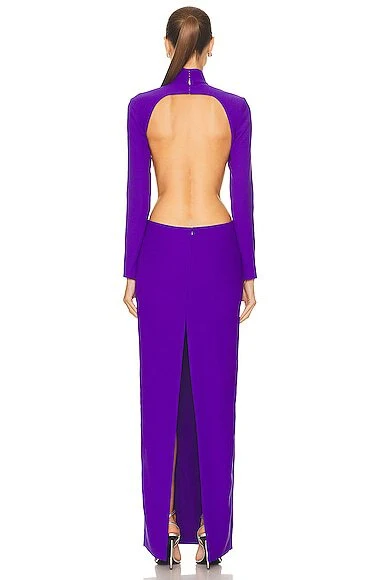 MONOT Cut Out Sides Backless High Neck Slit Leg Purple Crêpe Gown - Imagen 5