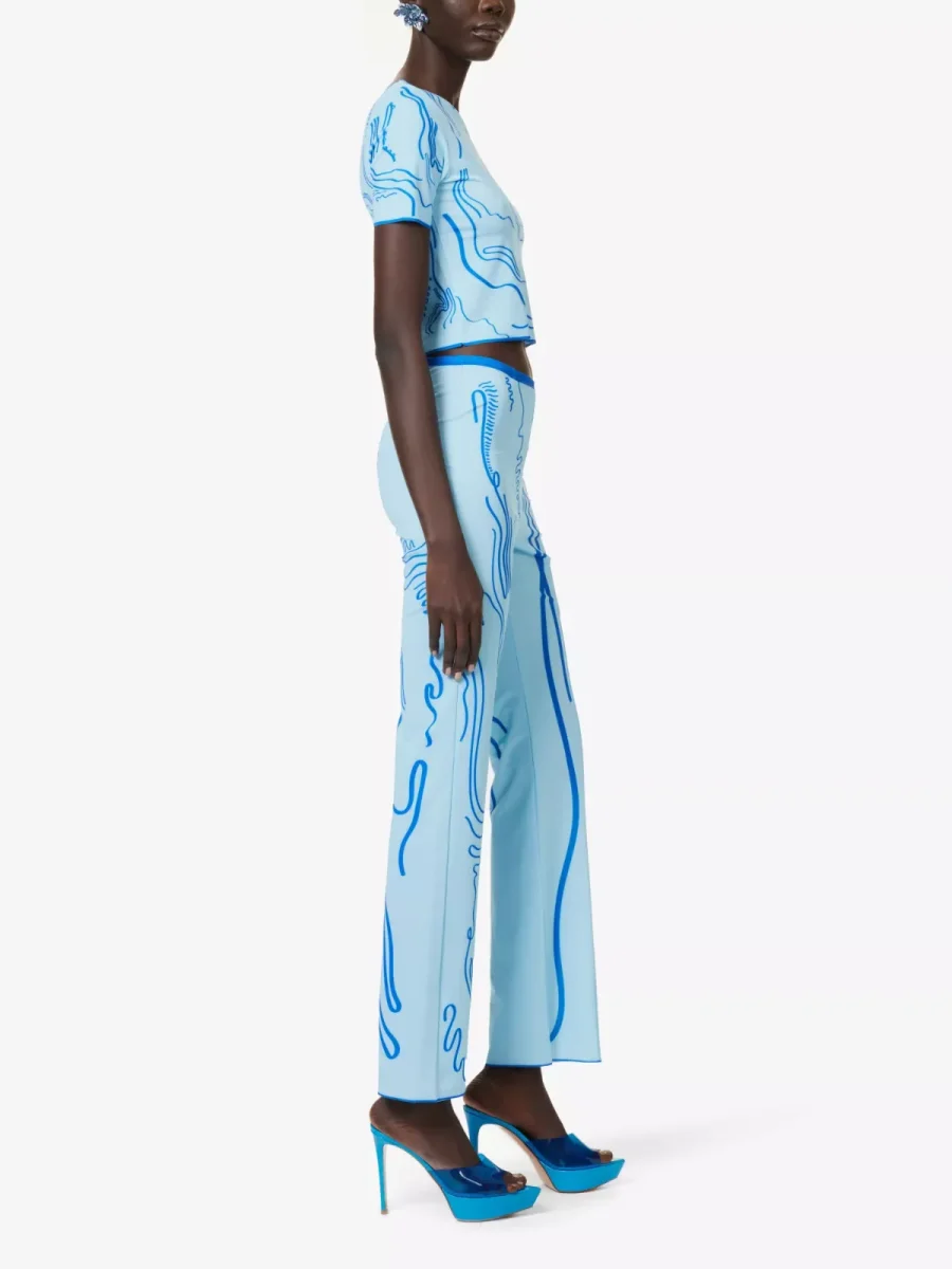 DI PETSA Venus Graphic Print Stretch Blue Shell Trousers - Imagen 3