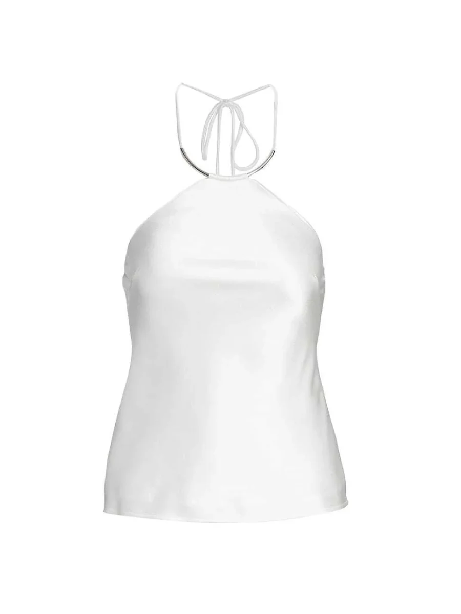 GALVAN LONDON Bari Halter Satin White Top - Imagen 7