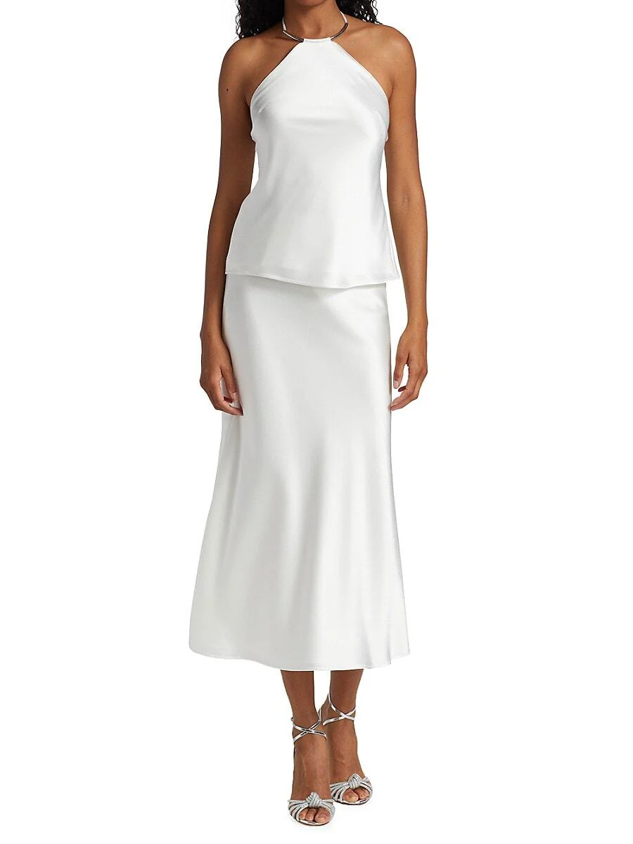 GALVAN LONDON Bari Halter Satin White Top