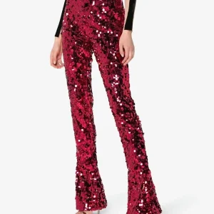HALPERN Sequin Pailette Emebllished Dark Pink High Waisted Flared Trousers