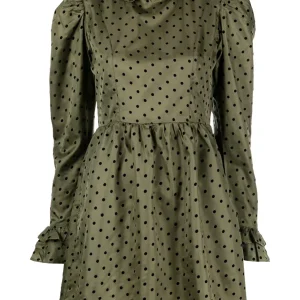 Batsheva Olive Green Prairie Polka Dot Mini Dress