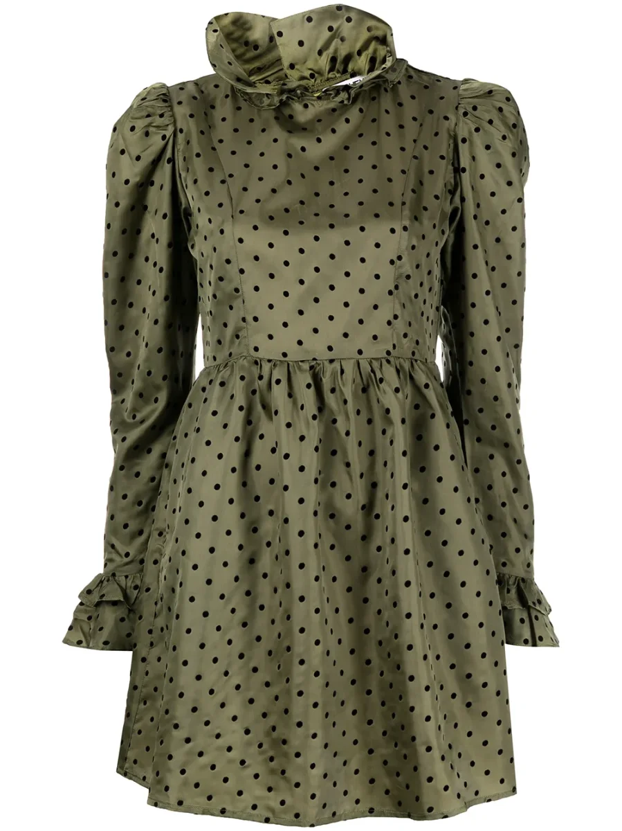 Batsheva Olive Green Prairie Polka Dot Mini Dress - Imagen 2