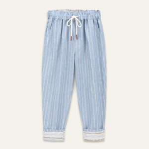 Pantalón azul de rayas con vuelta