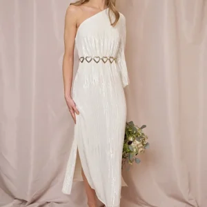 Rixo Bridal White Bradshaw Sequinned Midi Wedding Dress