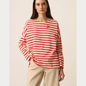 Camiseta de manga larga de rayas rojas